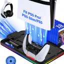 Kawaye PS5/Slim/Pro Stand and Cooling Station for PlayStation 5 Consoles, PS5/Pro/Slim Accessories with 3-Level Cooler Fan, PS5 Controller Charger, Cooling Satnd, Headset Holder, 15 Game Slots, Black (Black Stand for PS5 Pro/PS5 Slim/PS5)