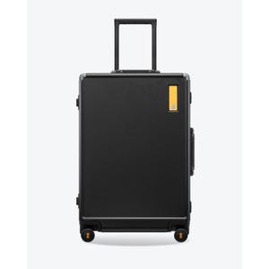 LEVEL8 Zipperless Checked Luggage with Aluminum Frame, Medium Lightweight Hard Shell Suitcase with Spinner Wheels, Metal Travel Luggage with Double Tsa Locks, 24 Inch, Black