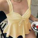 ELLEVEN Babydoll Tank Tops for Women, Sleeveless Flowy Ruffle Tie Front Casual Trendy Cute Y2k Summer Going Out Tops (Yellow)