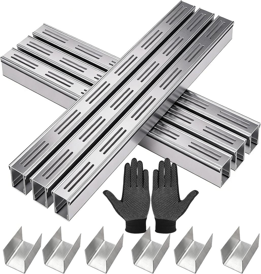 304 Stainless Steel Trench Drain Kit,Narrow Channel Drain with Grate & Coupling, Outdoor Drainage for Pool Deck/Yard/Driveway/Garage (19.6FT-2IN X 1.2IN)