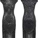 SWEETV YESSA Women's Flapper Dresses 1920s Great Gatsby Dresses Sequin Fringed Roaring 20s Cocktail Dress (XL)