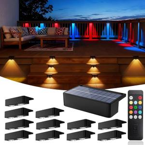 Solar Fence Lights with Remote 12 Pack, 9 Fixed Colors 12 Modes, Fence Lights Solar Powered Outdoor Waterproof, Warm/Cool White, RGB LED Deck Lights for Step/Yard/Railing/Balcony/Patio/Stairs/Outside