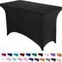 Peomeise 4FT Spandex Table Cover Rectangular Stretch Spandex Tablecloth (Black,4FT)