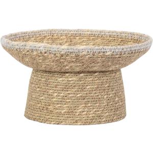 PEARL + CREEK Lagena Decorative pedestal bowl - Handmade moonj grass decorative bowl  natural fiber key bowl, fruit basket, storage for entryway, kitchen & boho home decor - White Trim 7"