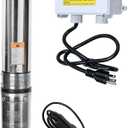 4" Deep Well Submersible Pump, 1/2 HP, 110V, 60 Hz, 25 GPM,207FT Max Head, 33FT Power Cord,Stainless Steel Submersible Well Pump with External Control Box, Check Valve & Outlet,ON/OFF Switch