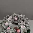 24 Inch Snow Flocked Pre-Lit Christmas Wreath Spruce, 50 LED Warm White & Multi-Color Lights with Timer, Battery Operated, Holiday Decoration for Front Door, Outdoor