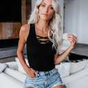 Sarin Mathews Womens Tank Tops Summer Sleeveless Shirts Criss Cross Casual Basic Tee Shirts Tops Blouses (Black, M)