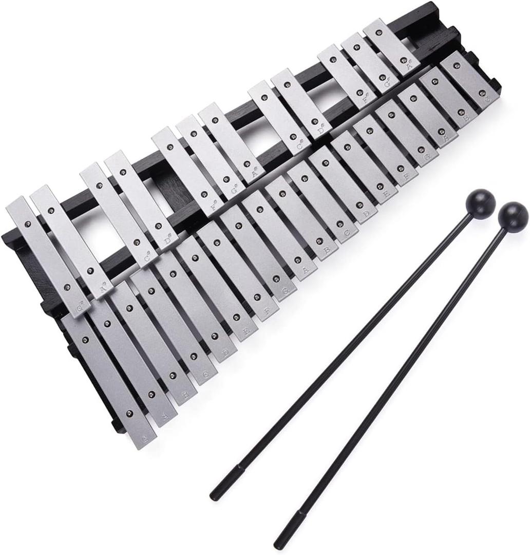 Foldable 30 Note Glockenspiel Xylophone Wooden Frame Aluminum Bars Educational Percussion Musical Instrument Professional Percussion Instrument Set for Adults & Students