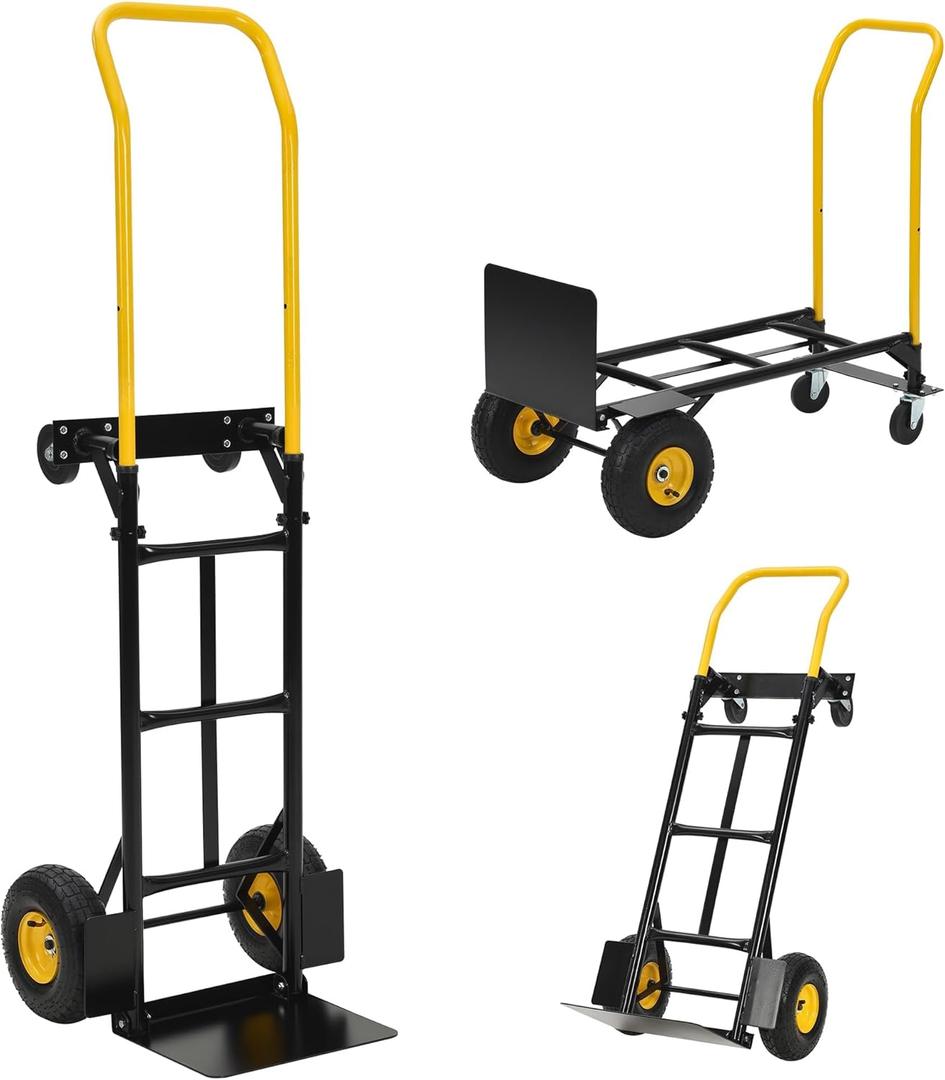 2-in-1 Convertible Hand Truck Max 400 LB Capacity, Heavy Duty Platform Cart with 4 Wheels, Hand Truck Dolly for Travel, Moving, Shopping, Warehouse, Garden, Grocery & Office Use, Black & Yellow