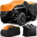 600D ATV Cover Waterproof Heavy Duty Trailerable 4 Wheeler Cover Quad Cover All Season Weather Proof Outdoor UV Protection for Polaris Kawasaki Yamaha Suzuki Can-Am Black/Orange-M