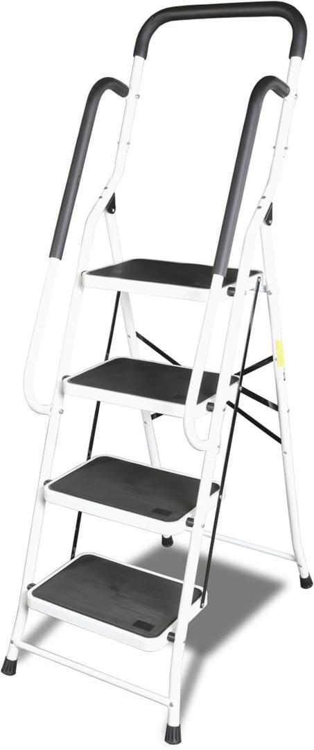 4 Step Ladder, Folding Lightweight Step Stool with Handrails and Wide Anti-Slip Pedal for Home, Office, Kitchen and Garage, Service Height 37.8 inch, 400 lbs Capacity