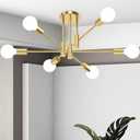 6-Light Sputnik Chandelier Gold, Mid-Century Modern Ceiling Light Fixture for Dining Room, Kitchen, Living Room, Bedroom