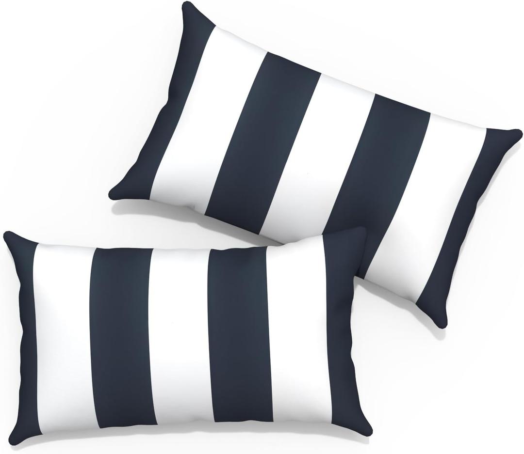 Outdoor Lumbar Pillows 12x20 inch, Rectangle Throw Pillows with Inserts, Decorative Lumbar Cushions for Patio Furniture Garden Couch Home Sofa Office Chair, Pack of 2, Cabana Navy