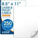 8.5" X 11" Matte White Full Sheet Labels (250 Sheets, 250 Stickers) Printable Sticker Paper for Laser & Inkjet Printers - Spartan Industrial Template R026