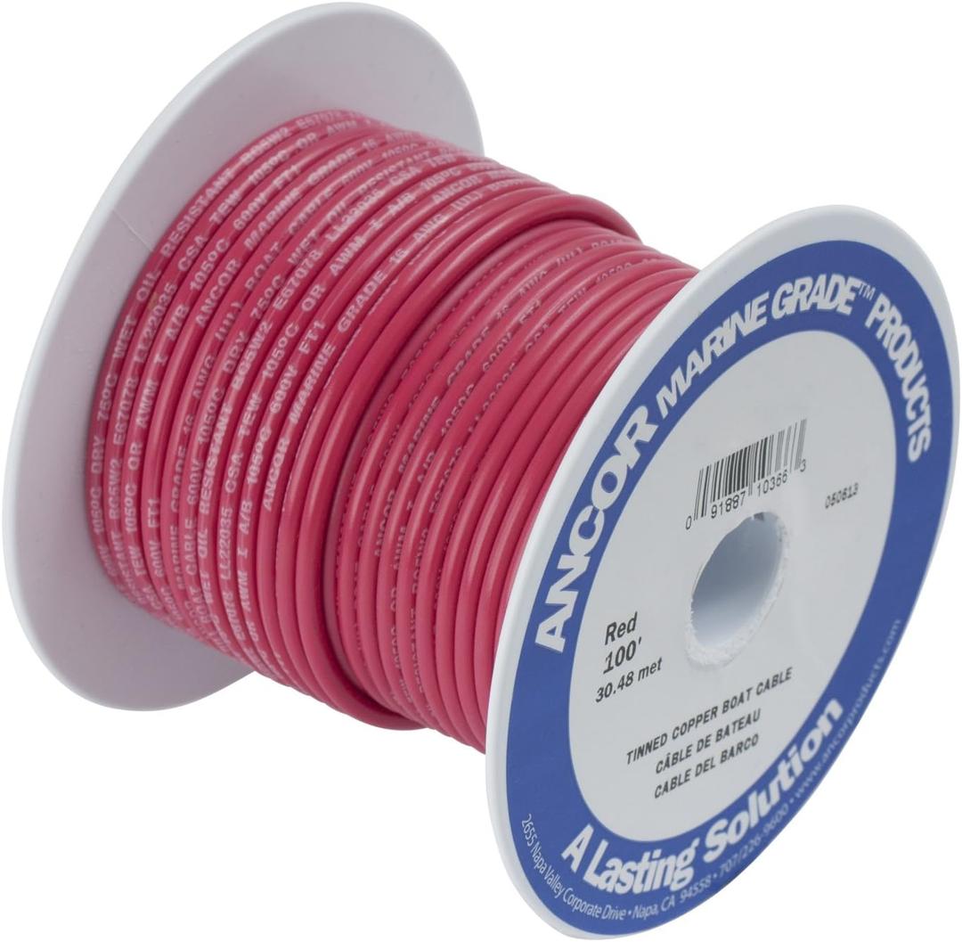 Ancor 186803 Marine Grade Electrical Primary Tinned Copper Boat Wiring (12-Gauge, Red, 12-Feet)