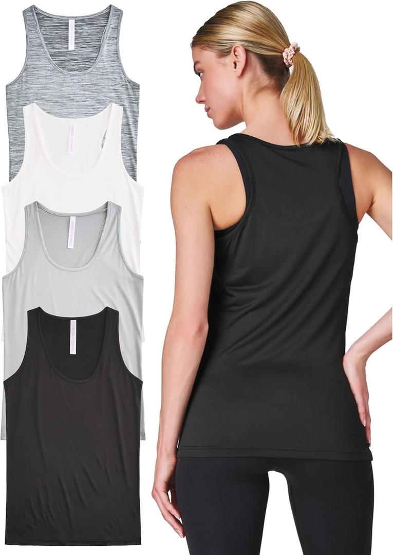 Ultra Performance Womens Athletic Workout Tank Tops 4 Pack Women's Running Shirts Casual Loose fit Gym Tanks for Women (X-Large, Black / White / Grey Powder / Charcoal Heather)