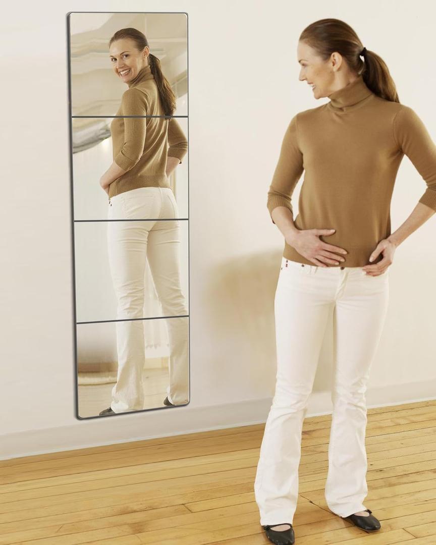 Shatterproof Kids Wall Mirror Tiles, 4Pcs 10"x10" Self Adhesive Acrylic Mirror, Unbreakable Plastic Mirrors for Toddler, Frameless Small Mirrors, Plexiglass Long Mirrior for Classroom,Children's room