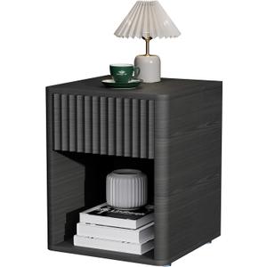 VICITON Fluted Narrow Night Stand,Thin Nightstand with Leather Surface, Small End Table with Storage, Living Room/Bed Side Table for Small Spaces (Dark Gray, Large) (Large(15.7 inch))