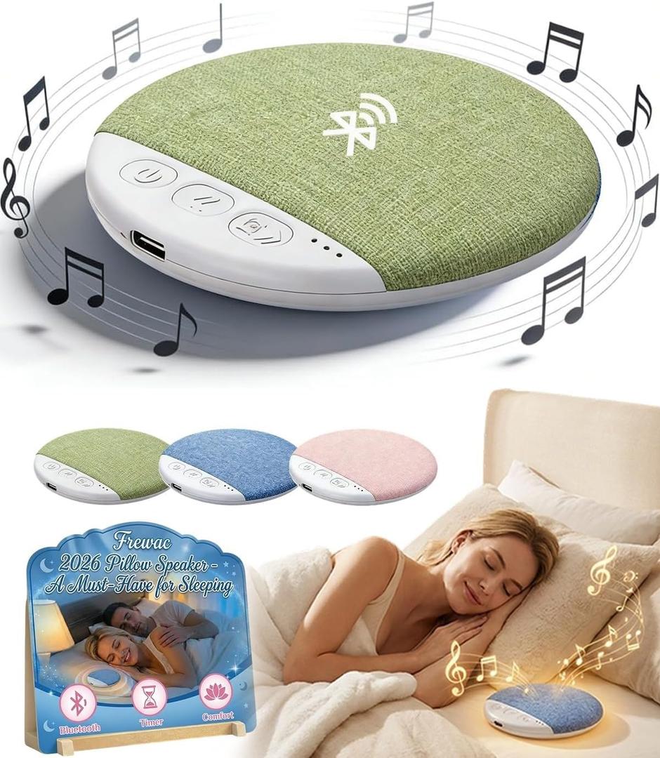 2026 New Flat Under Pillow Speakers for Sleeping, Bone Conduction Pillows Speaker Bluetooth, Private Ultra-Thin Aid with White Noise Timer, Mini Portable Slim Wireless Bedside Speak (Green)