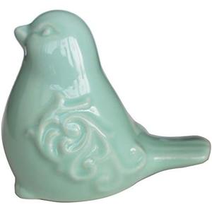 Aqua Glazed Ceramic Bird Figurine, Bird Statue, French Country Garden Cottage Bird Ornaments, Home Decor Accents Collectible Bird Figurine