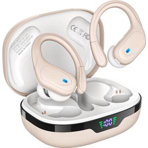 Wireless Earbuds, Sports Bluetooth Headphones, 80Hrs Playtime Ear Buds with LED Power Display, Noise Canceling Headset, IPX7 Waterproof Earphones for Workout/Running (Camel)