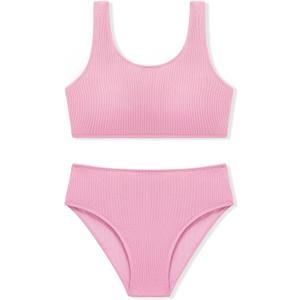 Girls Two Piece Swimsuits Ribbed Bikini Sets Swimming Bathing Suit Beach Sport Athletic Teen Girls Swimwear (15-16 Years, Pink)
