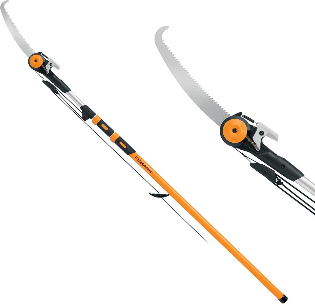 Fiskars 7-16 ft. Extendable 2-in-1 Pruner and Pole Saw For Tree Trimming, Tree Trimmer with Chain-Drive for Cutting Branches up to 1.25" Diameter with More Power, Garden Tools
