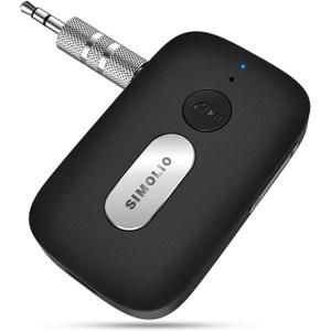 SIMOLIO Bluetooth Receiver for Car, 35H Battery Life, Volume Control, Noise Cancelling 3.5mm AUX Bluetooth Car Adapter, Wireless Audio Receiver for Home Stereo/Wired Headphones/Handsfree Calls