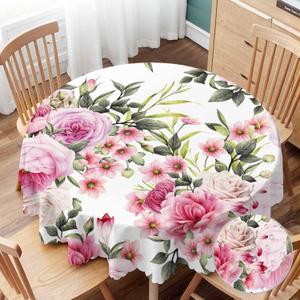 Yibeas Table Cloth - 60" Elegant Peony Wreath Floral Pink Party Table Cover (Roses)