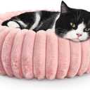Cute Cat Beds for Indoor Cats - Cuddler Dog Beds for Small Dogs Washable with Anti Slip Bottom, Soft Cozy Comfort Donut Cushion for Puppy and Kitten, Blush Pink, 19x19x5 inches