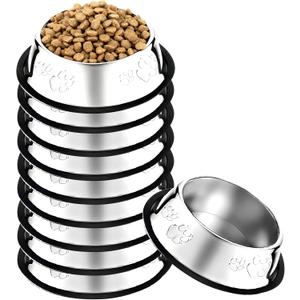10 Pcs Stainless Steel Dog Bowl Pet Feeding Bowl with Rubber Base Non-Slip Pet Dishes Metal Dog Bowls Pet Food and Water Bowls for Small Medium Animals Kitten Rabbit (10.1 oz)