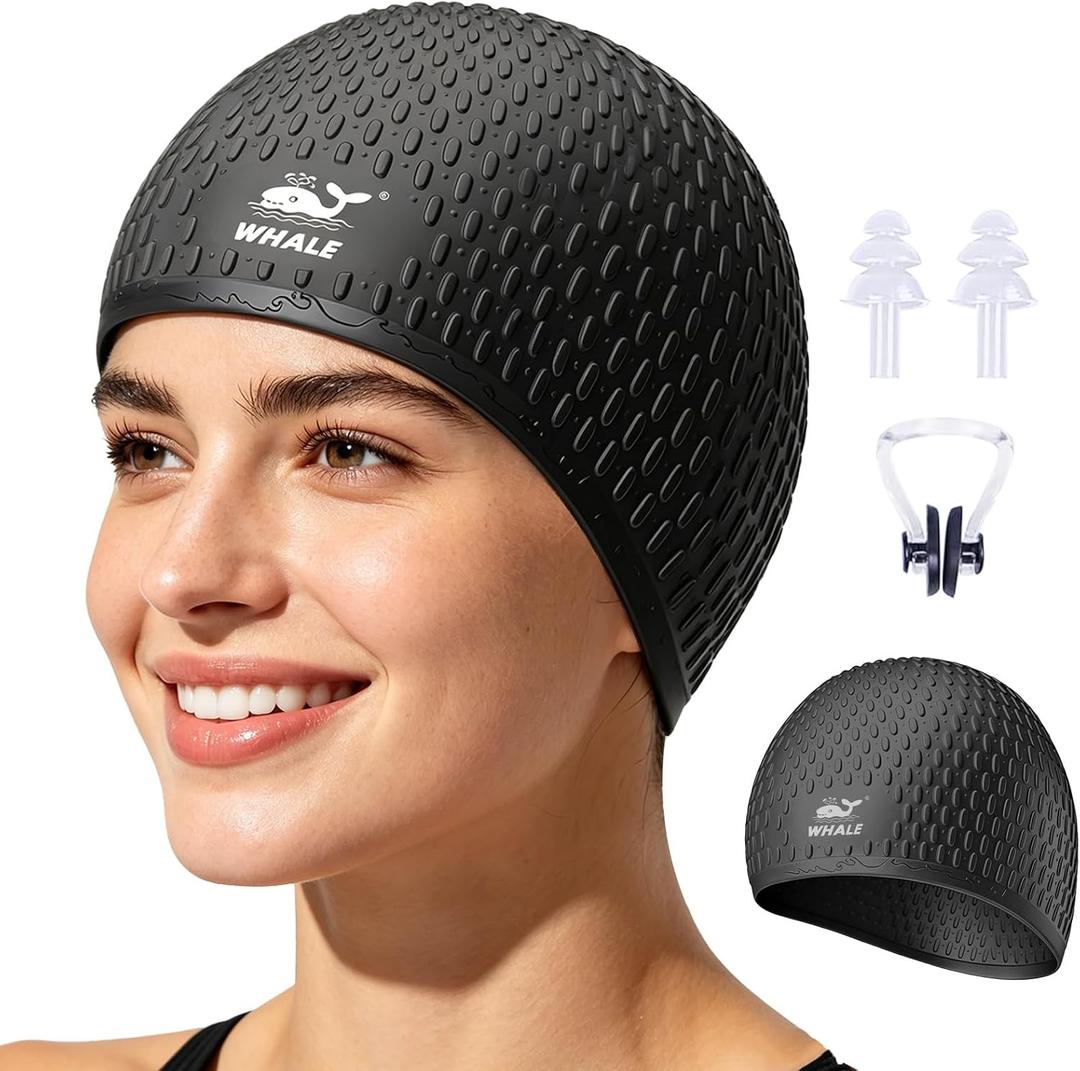 Whlae Extra Large Swim Cap, Featuring A Durable Silicone Strap and Waterproof Ear Design, Suitable for Long Hair, Thick Curly Hair and African Braids, Large