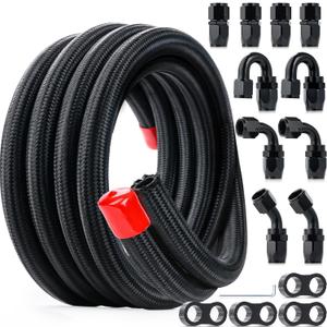 10AN Fuel Hose Kit - 20FT Nylon Braided Fuel Lines with 14PCS 10AN Fitting Adapter (45,90 Degree) CPE Gas Line