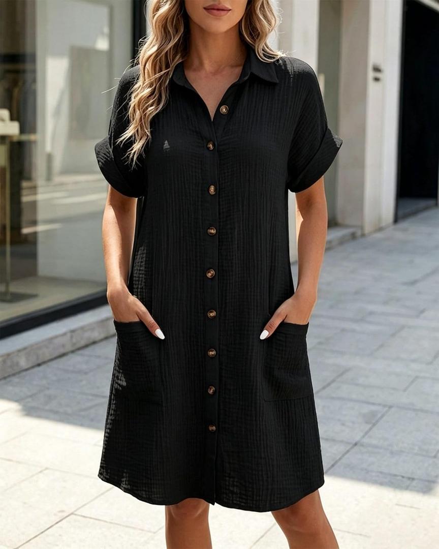 Women Casua Button Down Short Sleeve Beach Shirt Novelty Dresses,Small