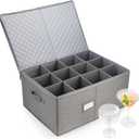 LotFancy Stemware Storage Container for Moving, Hard Shell, Wide Wine Glass Storage Box with Dividers & Handles, Stackable, Foldable Crystal Glassware Case, 21x15.5x10, Grey (Gray)