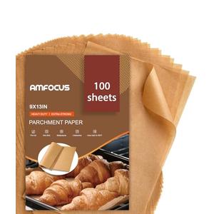 Parchment Paper Sheets, 9x13 In Non-Stick Precut Baking Parchment for Baking, Grilling, Air Fryer, Steaming, and More (Unbleached) - Quarter Sheet Size, Perfect for Bread, Cakes, Cookies, 100PCS
