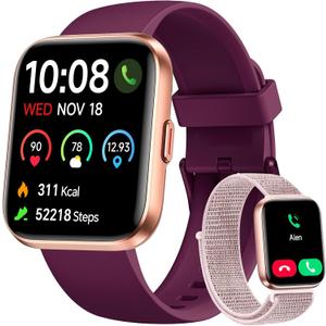 Woneligo Smart Watch for Women, Answer/Make Calls, Alexa Built-in, 1.85" Touch Screen Fitness Tracker for Android & iPhone, Heart Rate/Sleep/SpO2 Monitor Smartwatch, Waterproof (Deep Purple)