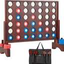 Giant Wooden 4 in A Row Game - Fun Indoor and Outdoor Board Games for Teens, Includes 42 Pcs Dics and Carrying Bag