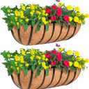 2 Pack 24" Railing Planter Window Box with Coco Fiber Liner Horse Trough Planter The Railing Planters Boxes for Deck Porch Fence Outdoor