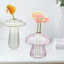2 x 1Pcs Glass Bubble Vase, Mushroom Shape, Decorative Clear Flower Bud Vase, Attractive Single Flower Vase, Round Decor Flower Vase for Centerpiece (E)