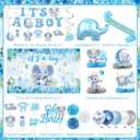 Elephant Baby Shower Decorations Banner, It's a Boy Backdrop, Foil & Latex Balloons, Mommy to Be Sash, Cake & Cupcake Toppers, Honeycomb Centerpieces, Hanging Swirls for Boy Baby Shower Decorations