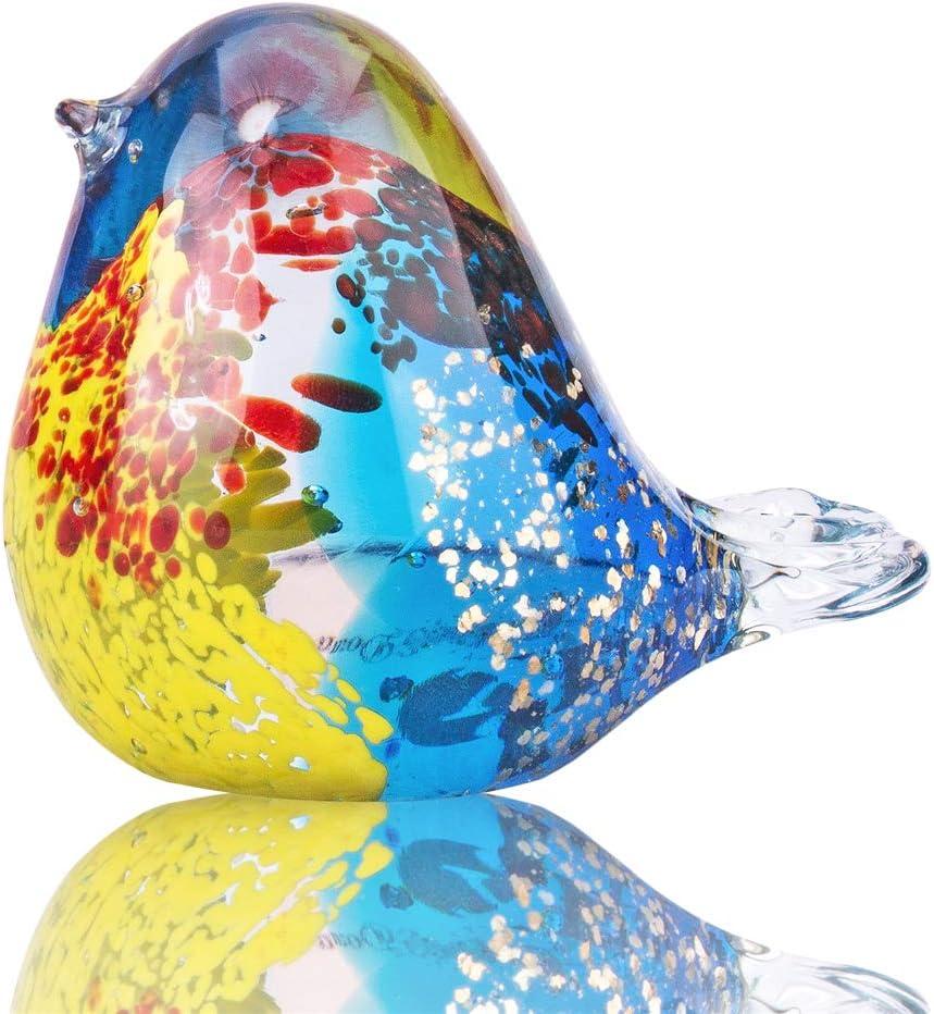 QFkris 3.5" Blown Glass Bird Figurine Handmade Art Glass Bird Crystal Paper Weight Christmas Birthday Gift Home Table Ornament Decor (N004)