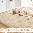 Amdrebio Beige Area Rugs for Bedroom Kids Room, 5x7 Fluffy Plush Shag Furry Cute Rug for Living Room Decor Aesthetic, Soft Shaggy Fuzzy Neutral Tan Carpet for Teens Baby Nursery Playroom Preppy Dorm