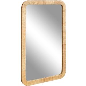 Kate and Laurel Rahfy Boho Rectangle Rattan Wall Mirror, 24 x 36, Natural Wood, Decorative Rounded Rectangular Mirror with Authentic Rattan Frame for Bathroom Vanity Mirror