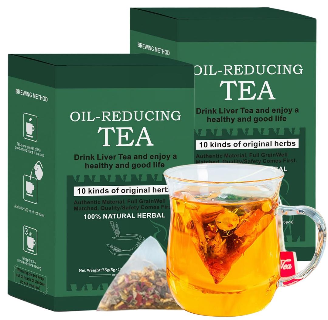 Oil-Reducing Tea, 10 Herbal with Excellent Formula, Organic Oil Cleansing Tea for Liver, Chinese Herbal Tea (30 Tea bags / 2 Box), Best By: 04/19/2026