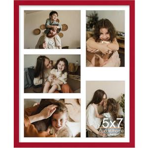 DecorUhome 13x16 Picture Frames Collage Wall Decor, Display 5Pcs 5x7 Photos with Mat or 1Pcs 13x16 Unmatted, 5 5x7 Collage Picture Frames for Wall Mounting, Red