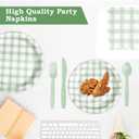 168Pcs Gingham Party Supplies for 24 Guests Thick Paper Plates and Napkins Knives Spoons Forks Cups Disposable Party Set Cutlery for Dinner Baby Shower Wedding Favor(Sage Green)
