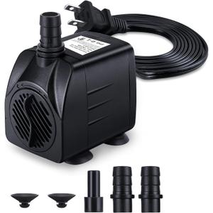 CWKJ Fountain Pump, 160GPH(10W 600L/H) Submersible Water Pump, Durable Outdoor Fountain Water Pump with 7.2ft2.2mPower Cord, 3 Nozzles for Aquarium, Pond, Fish Tank, Water Fountain Pump