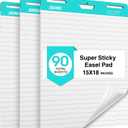 Lined Sticky Easel Pad, 15 * 18 inch,Self-Stick Flip Chart Paper, Super Adhesive & Bleed-Resistant,Micro-Perforated Tear,Classroom Teacher Office Presentation Pads,3 Pads/Pack,90Sheets