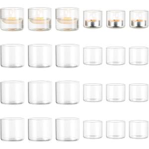 Romadedi Votive Tealight Candle Holders - 24 pcs Clear Glass Tea Light Holders Bulk Small Table Centerpieces Wedding Decor Party Dinner Home Decorations Festivals Christmas